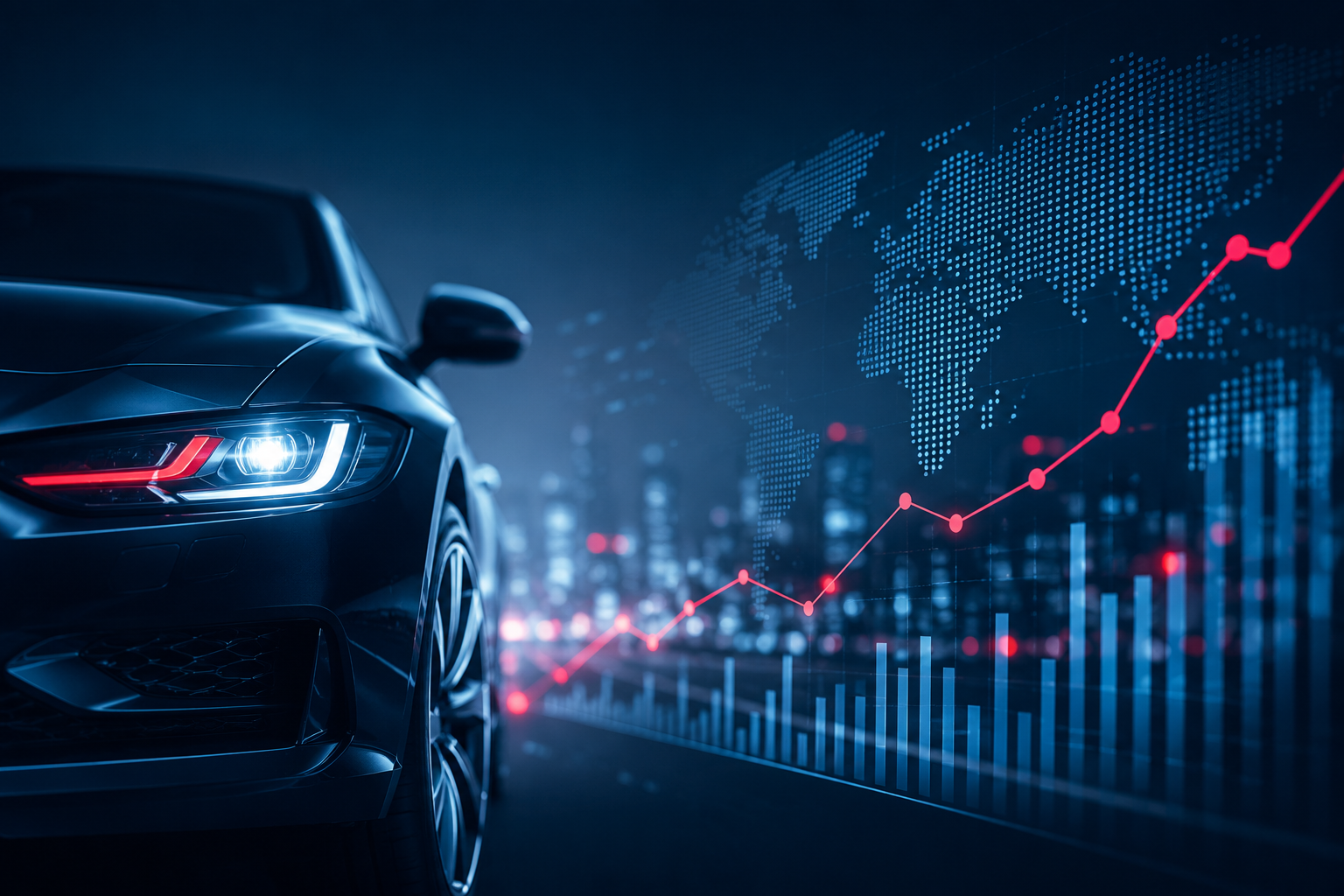 Global automotive aftermarket market analysis across a night city skyline
